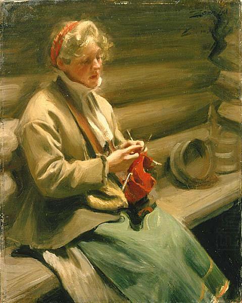 Anders Zorn Dalecarlian Girl Knitting. Cabbage Margit, china oil painting image